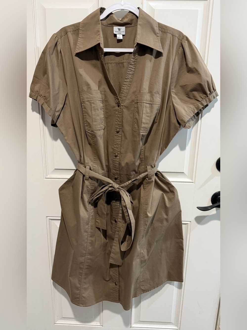 Worthington Khaki Button-Front Shirt Dress with Tie Belt